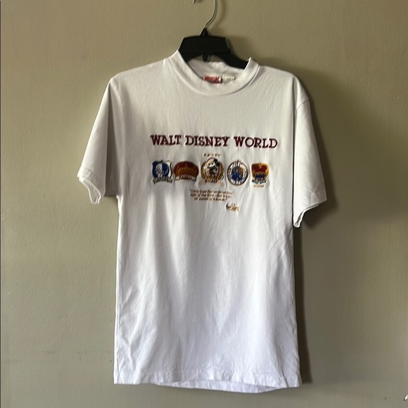 Vintage Disney White Tee with Iconic Park Logos - Picture 1 of 4